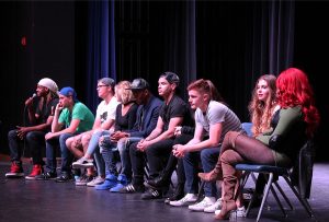 Starting off the High School Nation assembly, the artists first introduce themselves giving a little insight into what they are involved in. Photo by Karen Pegueros