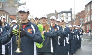 Marching through the streets of Dublin, the marching band participates in the St. Patrick's Day parade on March 17. (Photo by Amy Mildren)