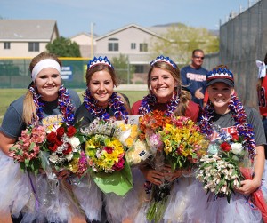 The softball seniors from left to right: Katie Dawson, Danielle Amato, Nicole Hardy, and Lauren Buck, during their senior day ceremony on Friday, May 9. (Photo by Jolie Ross)