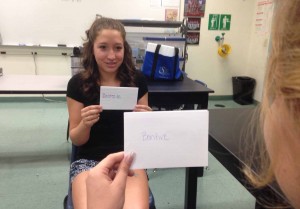 Students, like Jenna Rosario, 9, can use flashcards to help them remember old vocabulary words from foreign language classes. Photo by Maddie Baker