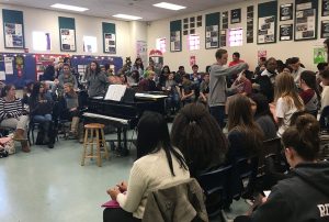 Practicing “Betelehemu,” concert choir rehearses during fifth period to prepare for the up-and-coming assembly. Photo by Alli Harper