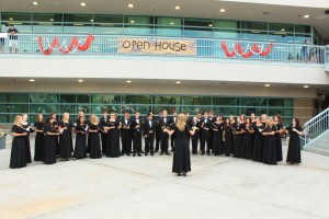 Performing in the courtyard, the choir entertains families during the 2014 Open House. Photo courtesy of The Roar archives