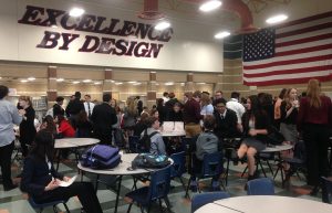 Hundreds of Speech and Debate students from Coronado and other schools across the golden desert district gather in the cafeteria to prepare for their tournaments. Photo by Emerald Green